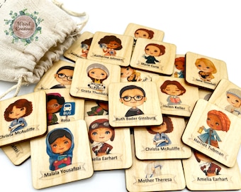 Montessori wooden inspirational women in history memory game/Homeschool Kindergarten Preschool Powerful Female matching cards activity