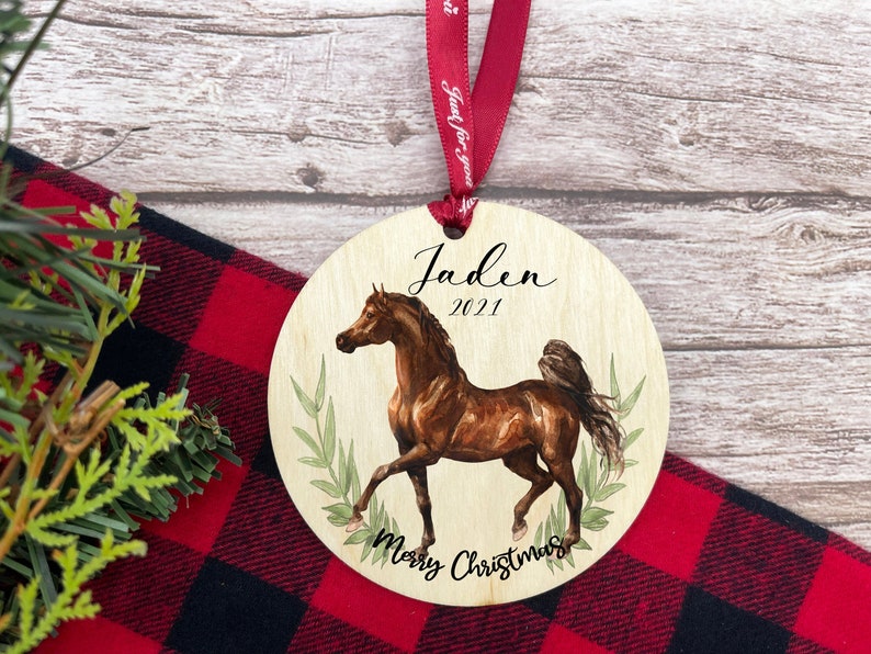 Wooden Horse themed Christmas Ornament Horse lover Christmas image 1