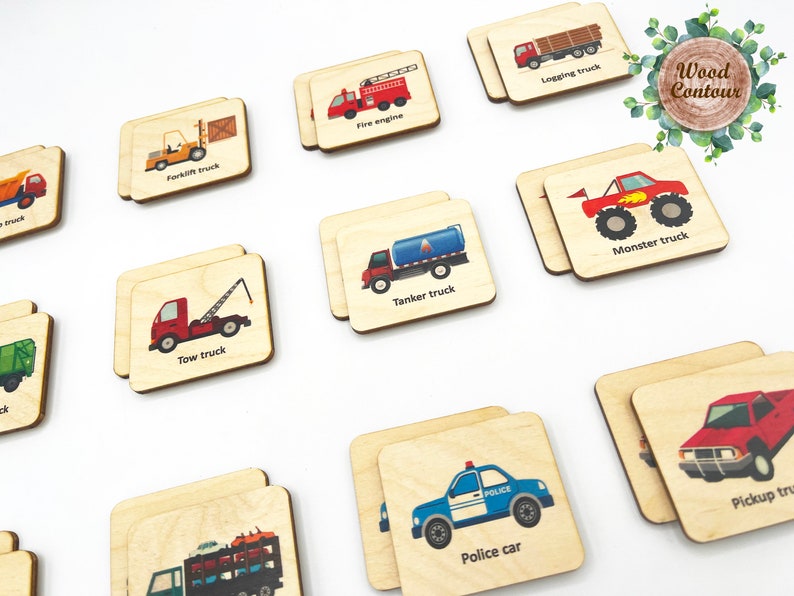 Wooden Car Truck Memory Game, Montessori toys, Vehicles Matching Cards For Kids Toddler Preschool/ Homeschool Educational Toys image 5