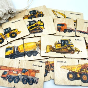 Wooden Construction Truck Matching Puzzle Game/ Homeschool Montessori Toddler Kids Car Truck Puzzle Activity