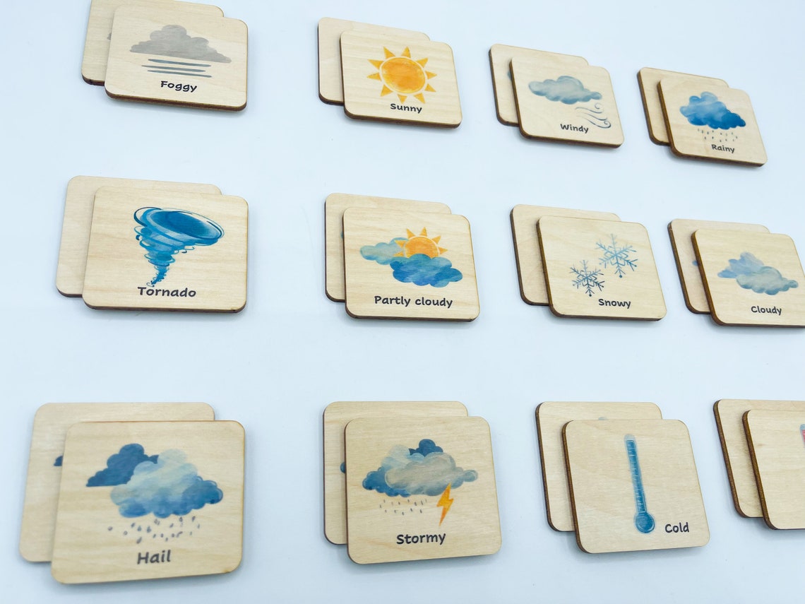 Montessori Wooden Weather Matching Cards, Homeschool Activity ...