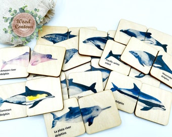 Montessori Wooden Dolphin Matching Game/ Homeschool Learning Materials/ Toddler Activities Sea animals puzzle game
