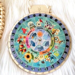 Wheel of the Year, Wooden Perpetual Calendar, Moon Phases Wheel, Waldorf Calendar, Wooden hanging Calendar, Wall Art 画像 2