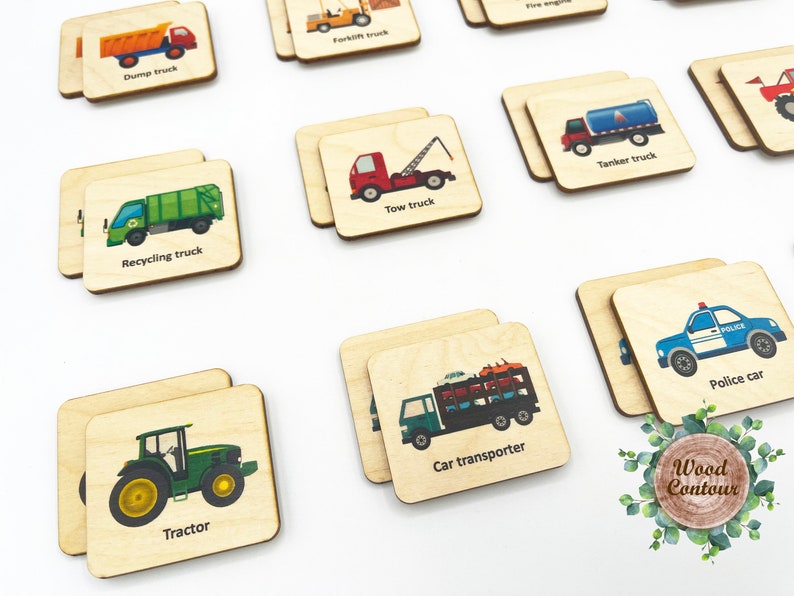 Wooden Car Truck Memory Game, Montessori toys, Vehicles Matching Cards For Kids Toddler Preschool/ Homeschool Educational Toys image 4