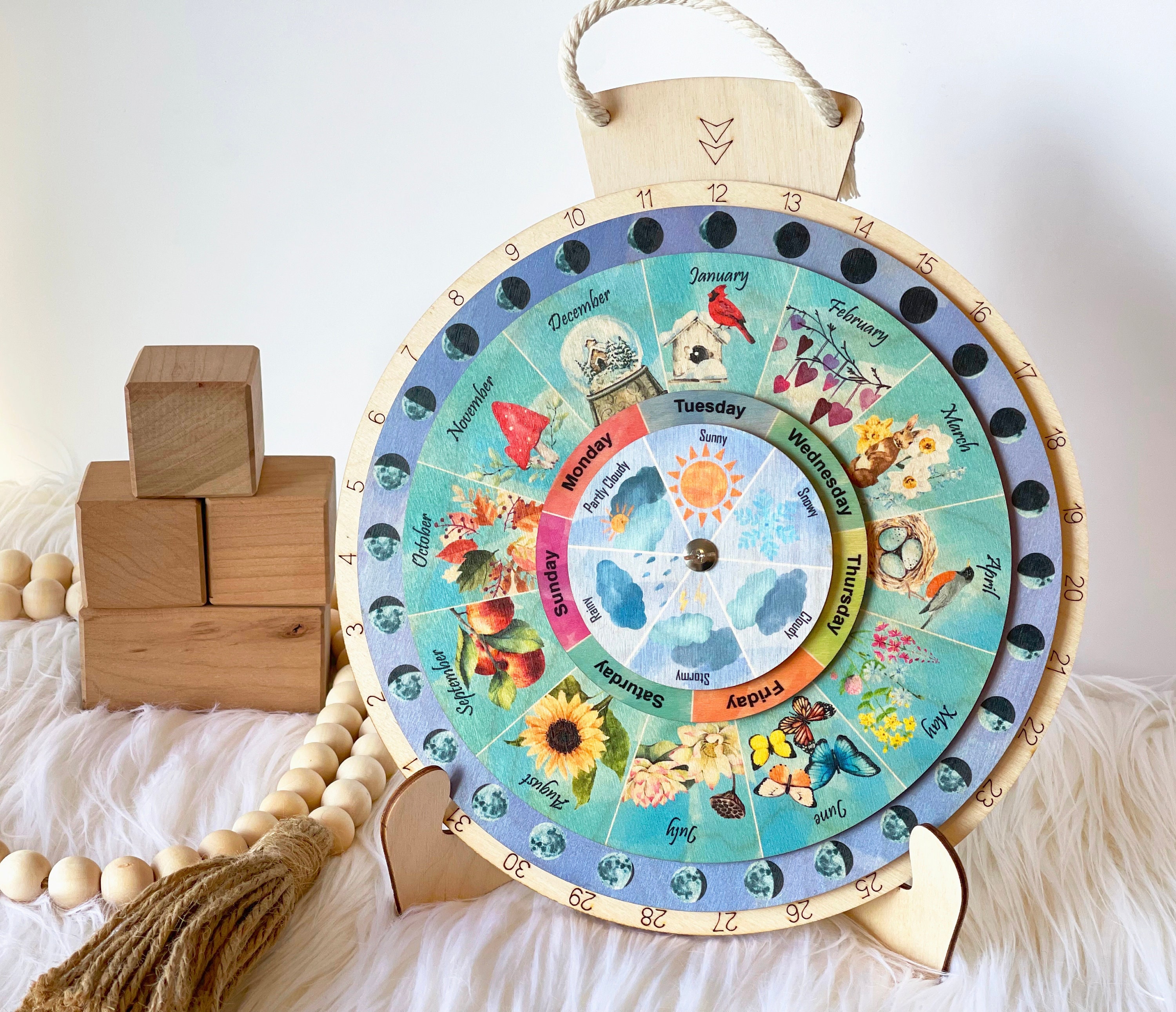 wheel-of-the-year-wooden-perpetual-calendar-moon-phases-etsy