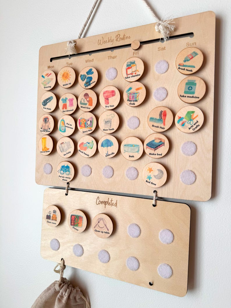 Personalized Wooden Daily Routine Chart, Weekly Visual Schedule, Kids ...