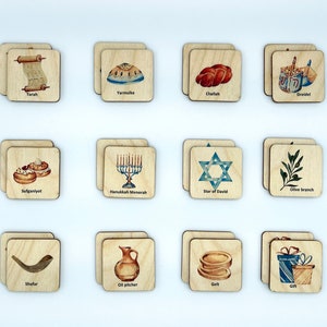 Jeu de mémoire en bois pour la célébration de Hanoucca pour les enfants, cadeau de Hanoucca pour les enfants, fête juive image 3