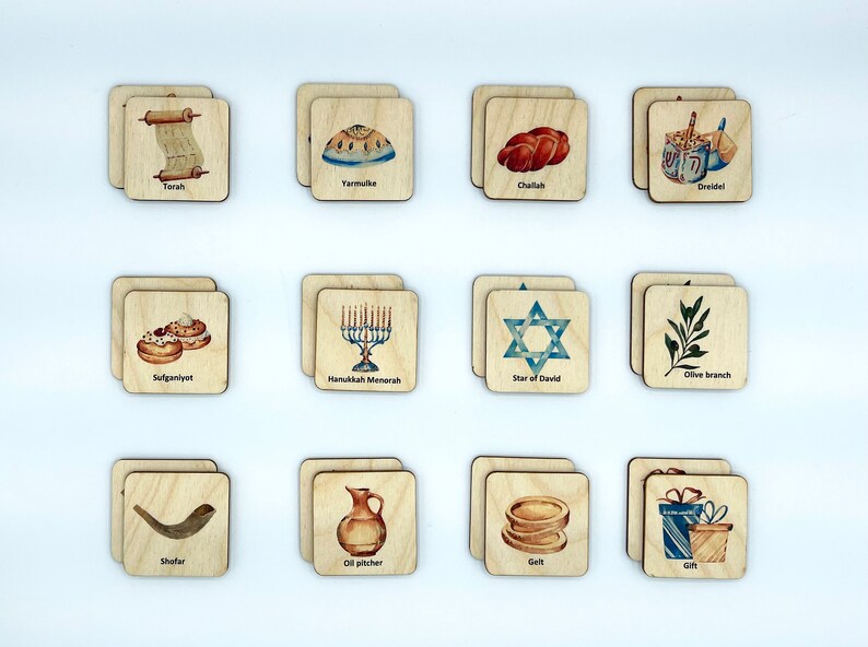 Wooden Hanukkah Celebration Memory Game for Kids, Hanukkah gift for Kids, Jewish hoilday image 3