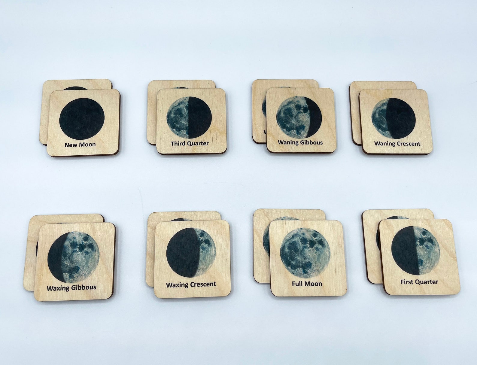 Montessori Wood Space Solar System Moon Phases Memory Game/ French ...