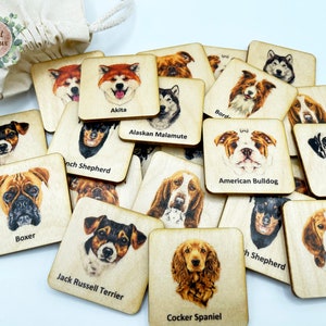 Montessori Wooden Dogs name memory game/wood animal matching cards Preschooler homeschool toddler