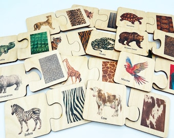 Wooden Montessori Animals Skin Pattern Matching Puzzle/ Homeschool Preschooler Kindergarten Toddler Learning Animals Activity