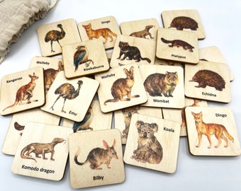 Montessori wooden Australia animals matching cards/ Homeschool toddler preschooler kindergarten animals memory game kids activity