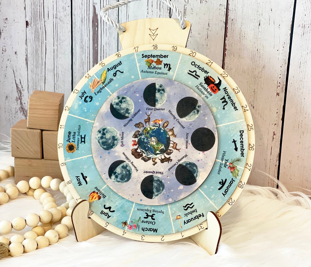 Wheel of the Year, Wooden Perpetual Calendar, Moon Phases Wheel, Lunar ...