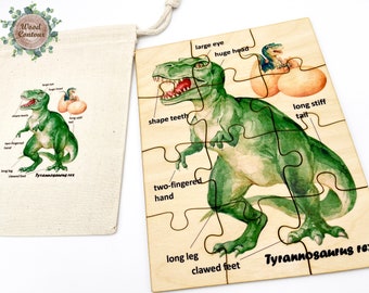 Montessori Wooden dinosaur anatomy puzzle/ Homeschool Kindergarten Preschooler Kids dino matching puzzle activity/ learning dinosaur