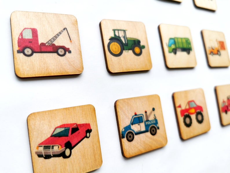 Wooden Car Truck Memory Game Montessori toys Vehicles Etsy