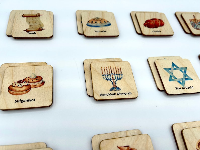Jeu de mémoire en bois pour la célébration de Hanoucca pour les enfants, cadeau de Hanoucca pour les enfants, fête juive image 5