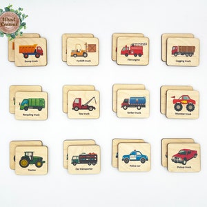 Wooden Car Truck Memory Game, Montessori toys, Vehicles Matching Cards For Kids Toddler Preschool/ Homeschool Educational Toys image 2