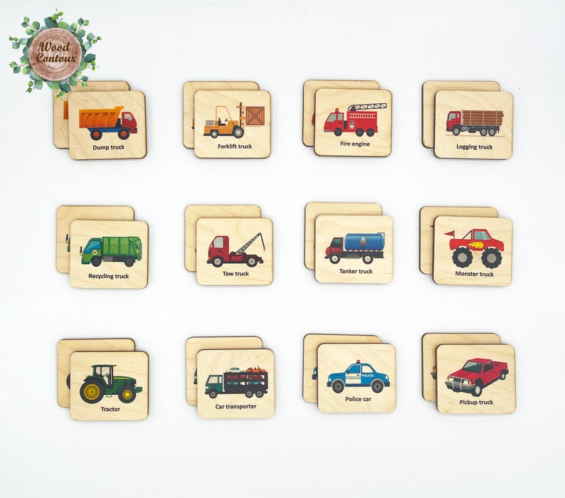 Wooden Car Truck Memory Game, Montessori toys, Vehicles Matching Cards For Kids Toddler Preschool/ Homeschool Educational Toys image 2