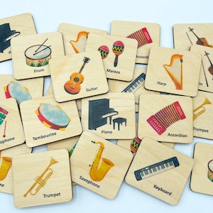 Cartes assorties d'instruments de musique en bois Montessori, jeu de mémoire de musique Homeschool