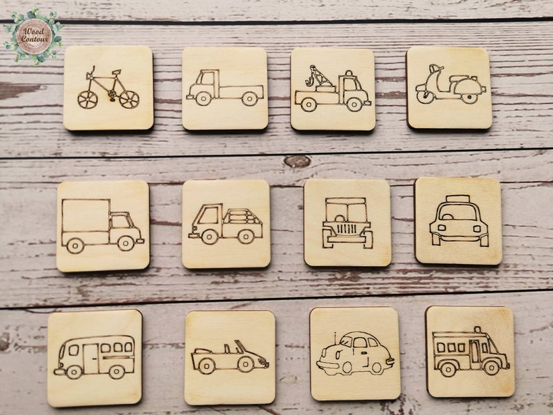 Toddler Preschool Montessori Educational Game Gift Wood Vehicle Memory Game Children Matching Game