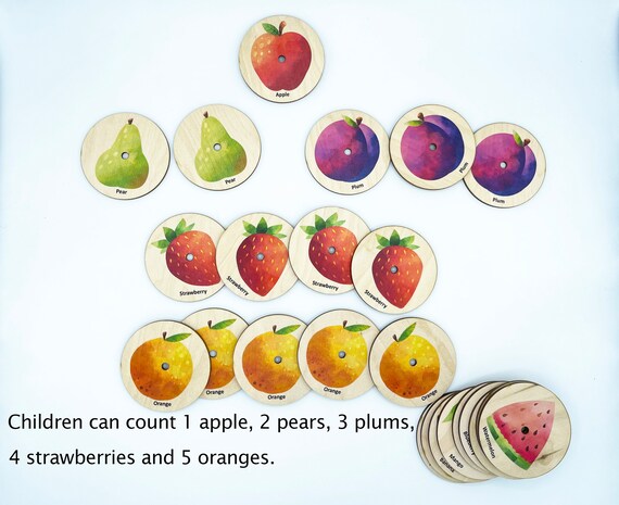 Montessori Wooden Fruits Lacing Toys/ Counting Activity for Kids