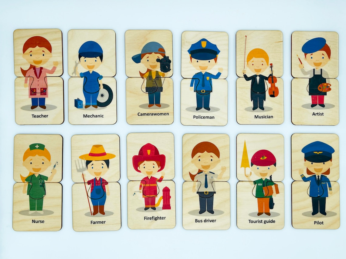 Wooden Montessori Job Occupation Puzzle/ Preschooler Etsy