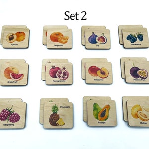 Wooden Montessori Fruits Memory Game/ Toddler Preschool Matching Cards/ bilingual French Homeschool Educational Toys For Kids image 3