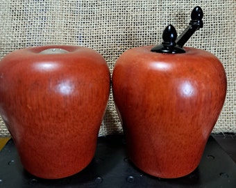 Vintage Wood Apple Salt & Pepper Shakers / Grinder