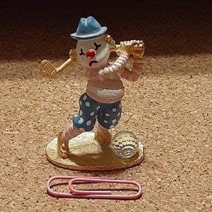 Vintage Miniature Spoontique Pewter Clown Golfing Figurine with Swarovski Crystal