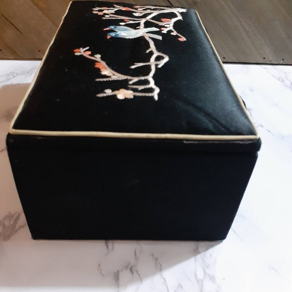 Vintage Chinese Black Silk Embroidery Jewelry Box… - image 6