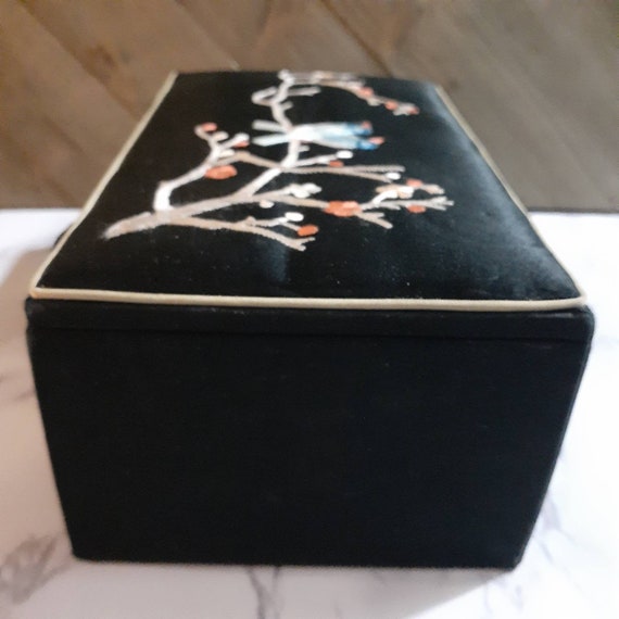 Vintage Chinese Black Silk Embroidery Jewelry Box… - image 7