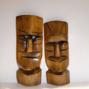 Pair of Handcarved Tiki Mask Wall Hangings