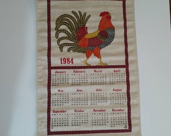 Vintage Linen Calendar 1984 Colorful Rooster - Etsy