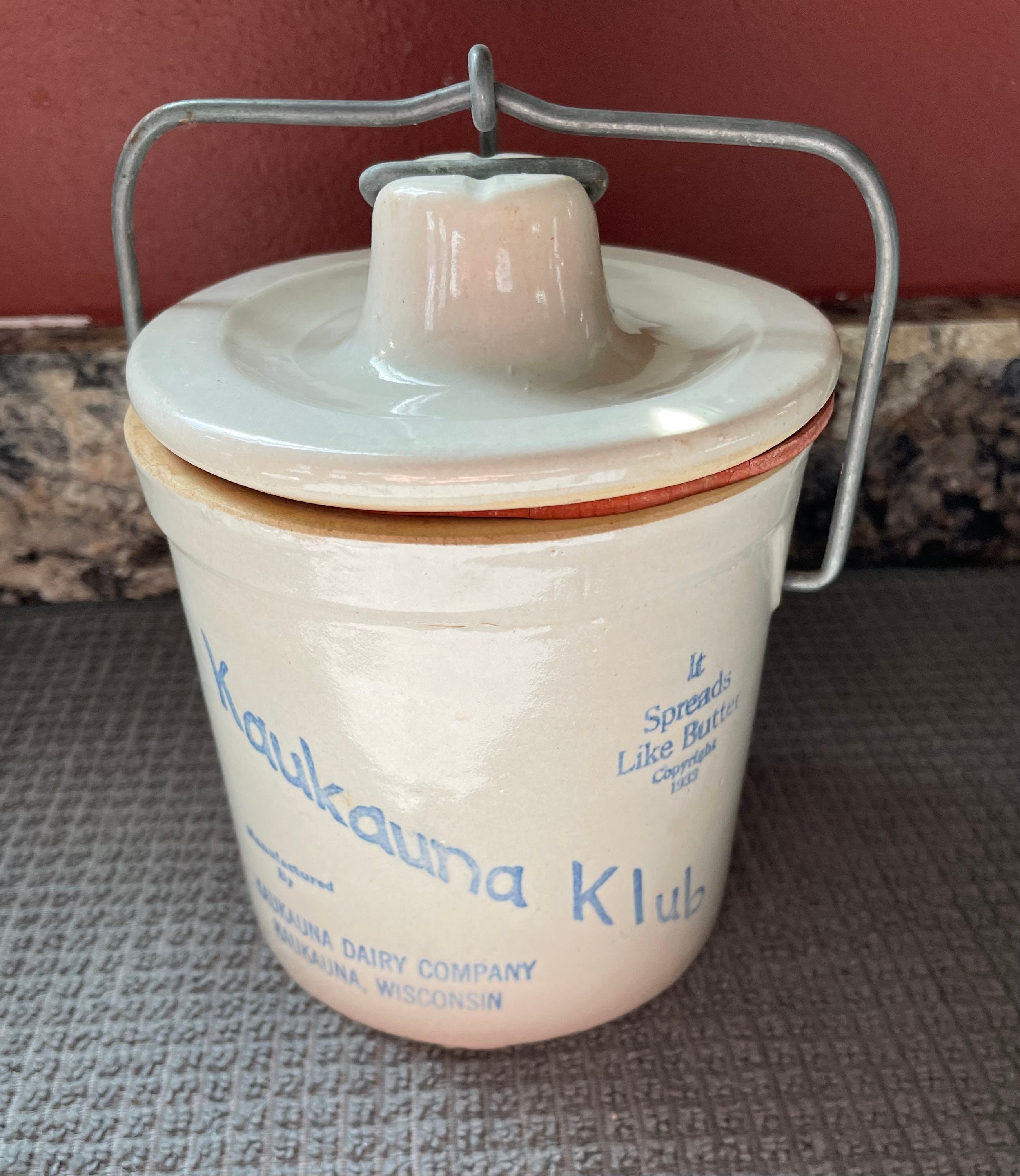 Kaukauna Klub Appetizer Crock / Small Farmhouse Stoneware Crock W/ Wire  Bale / Appetizer Sala Dessert Crock 