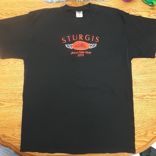 Vintage 2001 Sturgis Black Hills Rally  Black with Orange T - Shirt XL