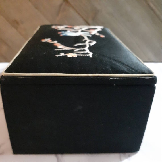 Vintage Chinese Black Silk Embroidery Jewelry Box… - image 8