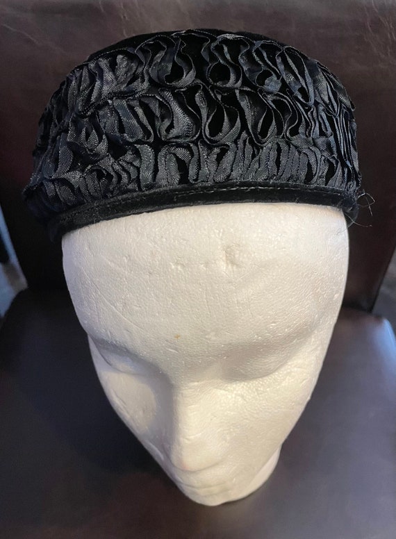 Vintage Black Velvet Pillbox Hat