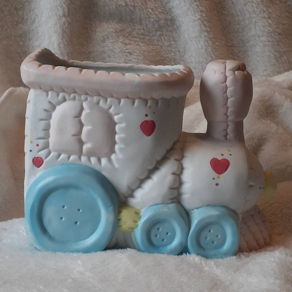 Vintage Ceramic Pastel with Hearts Baby Choo Choo Train Engine Planter Giftwares Co by Nancy Pew