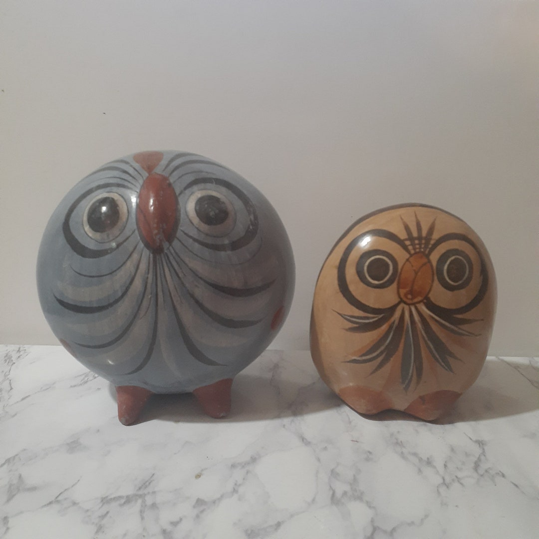 Vintage Pair of Mexican Tonala Art Pottery Owls - Etsy