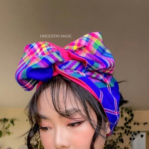 Colorful Plaid XL Wire headband - HMong headband - HMong Viet headband