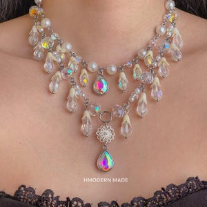 Hmodern beaded 2 layered paug/xauv necklace- Clear AB - Hmong necklace