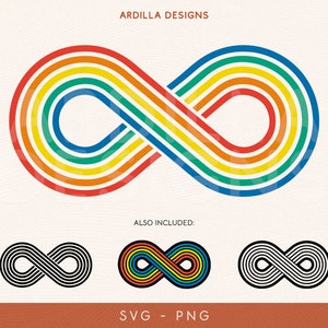 Infinity Rainbow SVG PNG - Retro Neurodiversity Loop for Autistic Pride - Cut Files and Sublimation Designs Downloads