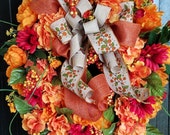 Fall Peony Wreath, Fall Hydrangea Wreath for Front Door, Orange Hydrangea Wreath, Fall Grapevine Wreath, Fall Berry Wreath