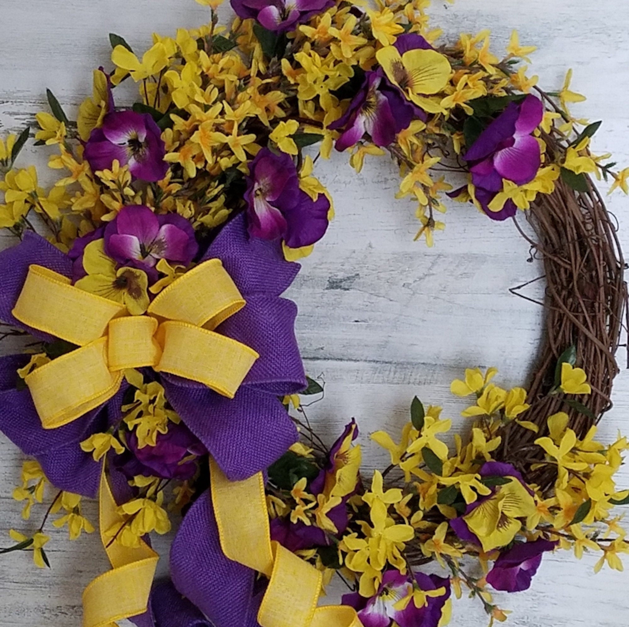 Forsythia Wreath for Front Door Pansy Wreath Spring Etsy