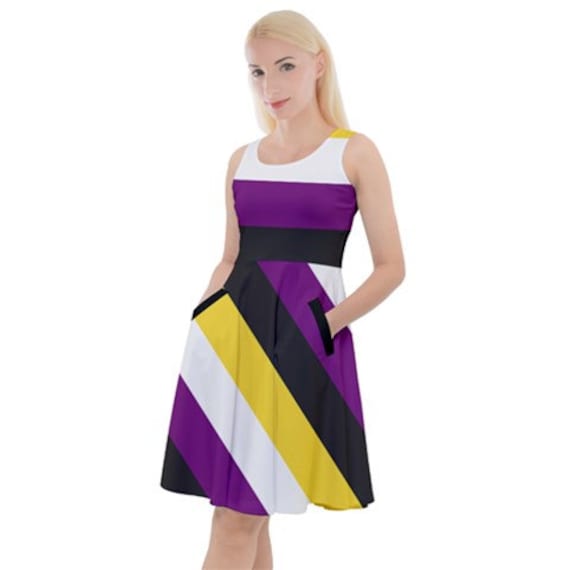 Nonbinary Pride Knee Length Skater Dress With Pockets Etsy