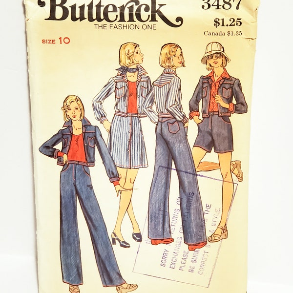 Patrón de costura de traje de la década de 1970, chaqueta vintage, falda, pantalones, pantalones cortos Butterick 3487 echa de menos la talla 10 traje casual