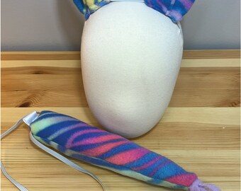 Rainbow Zebra Ear and Tail Set - Easy Halloween Costume Kid - Baby - Toddler - Adult