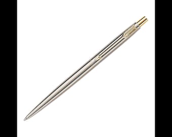 Parker penna a sfera classica in acciaio inossidabile corpo argento con finiture dorate inchiostro blu con confezione regalo