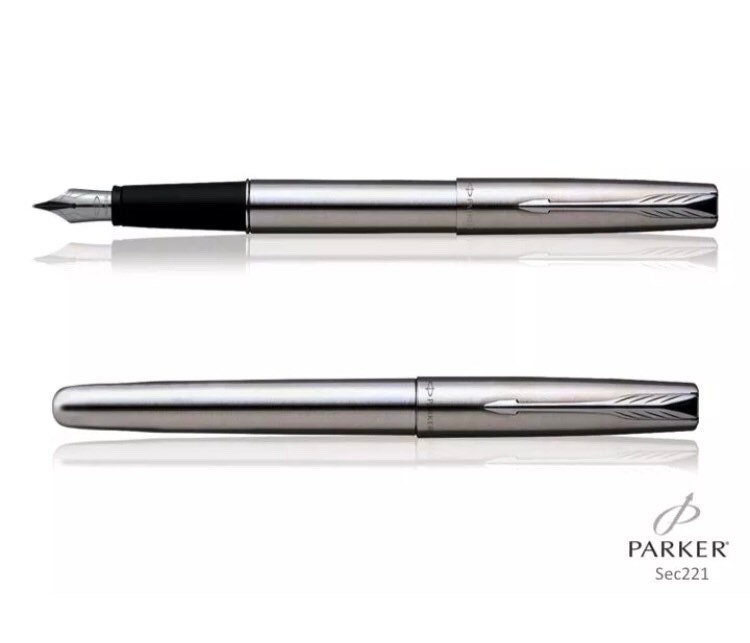 Genuine Parker Frontier Stainless Steel Fountain Pen Silver Trim Gift