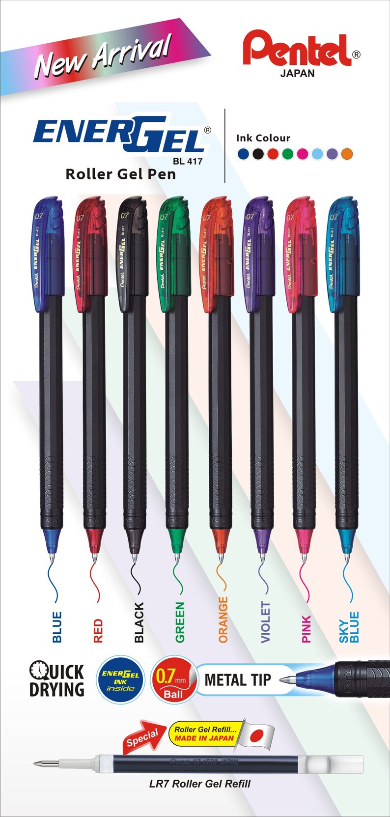 Pentel Energel Roller Gel Pen 0.7 BL417 6 Pens Etsy